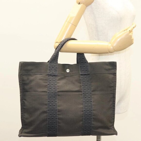 HERMES Her Line MM Hand Bag Canvas Gray Auth 129004 - Picture 15 of 16